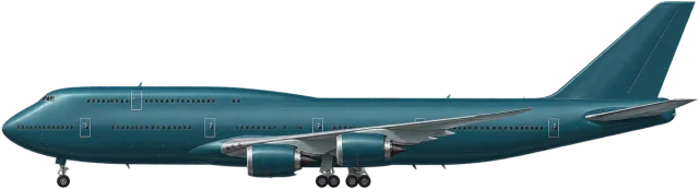 Scale illustration of Boeing 747-8, calibrated to its length measurement.