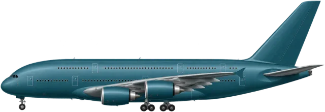 Scale illustration of Airbus A380, calibrated to its length measurement.