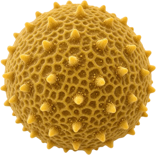 Scale illustration of Pollen grain, calibrated to its characteristic size measurement.