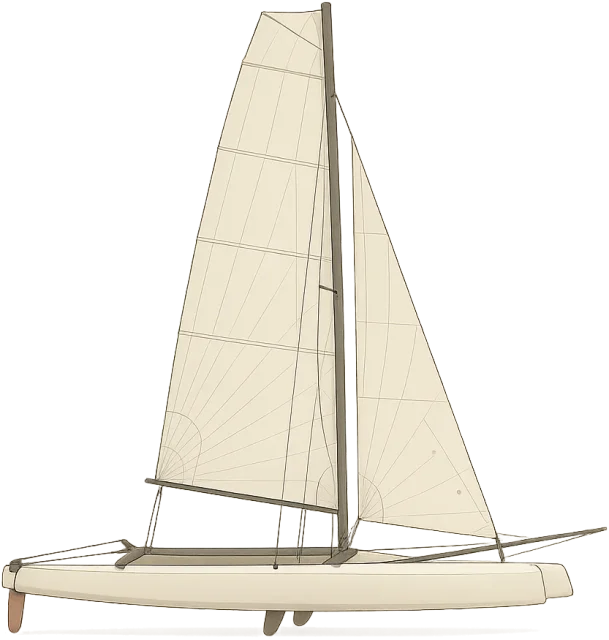 Scale illustration of Racing catamaran, calibrated to its formula 18 maximum length measurement.