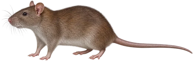 Scale illustration of Brown rat, calibrated to its body length measurement.