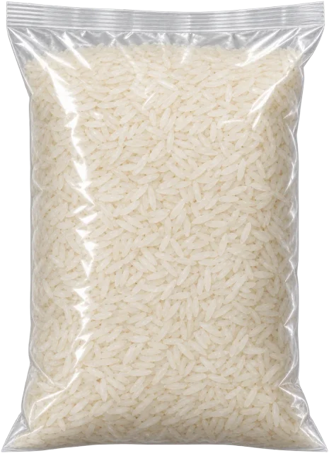 Scale illustration of 5 kg bag of rice, calibrated to its mass measurement.
