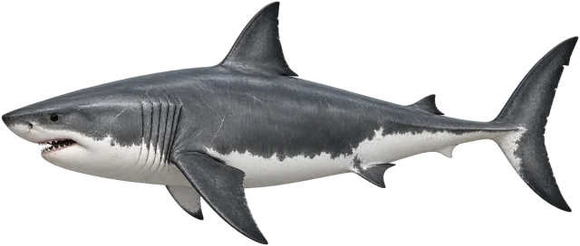 Scale illustration of Great white shark, calibrated to its length measurement.