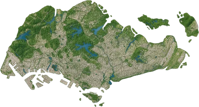 Scale illustration of Singapore, calibrated to its area measurement.