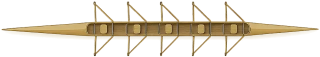 Scale illustration of Six-person rowing shell, calibrated to its defined hull length measurement.