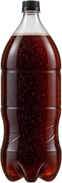 Scale illustration of 2 litre bottle, calibrated to its volume measurement.