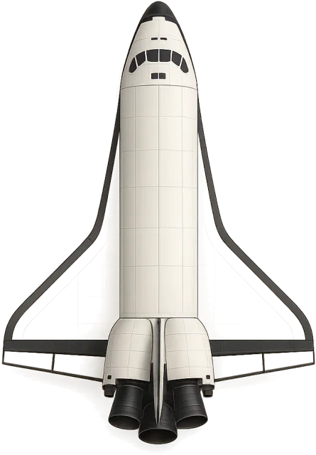 Scale illustration of Space Shuttle orbiter, calibrated to its overall orbiter length measurement.