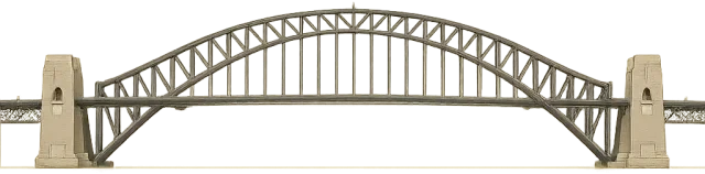 Scale illustration of Sydney Harbour Bridge, calibrated to its main arch span measurement.