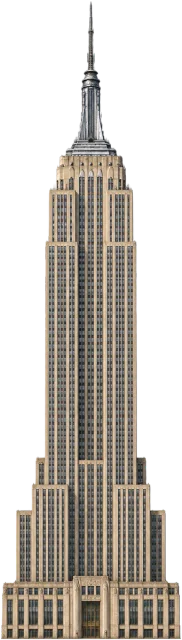 Scale illustration of Empire State Building, calibrated to its height measurement.