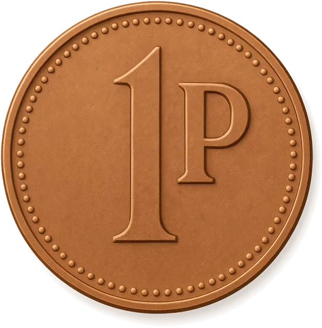 Scale illustration of UK 1p coin, calibrated to its specified diameter measurement.