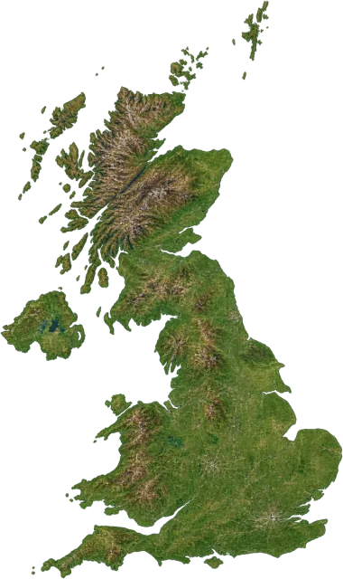 Scale illustration of United Kingdom, calibrated to its area measurement.