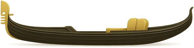 Scale illustration of Venetian gondola, calibrated to its traditional hull length measurement.