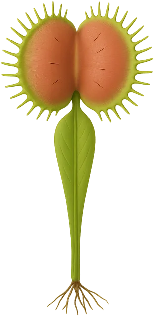 Scale illustration of Venus flytrap, calibrated to its defined open-trap length measurement.