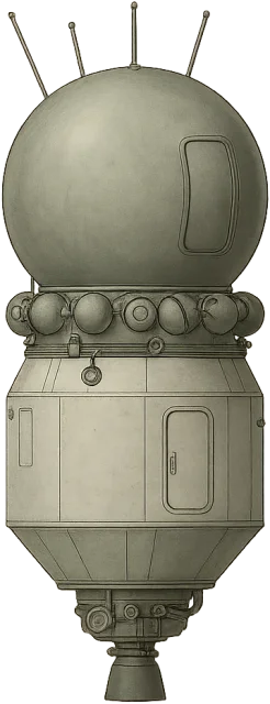 Scale illustration of Vostok 1 spacecraft, calibrated to its overall spacecraft length measurement.