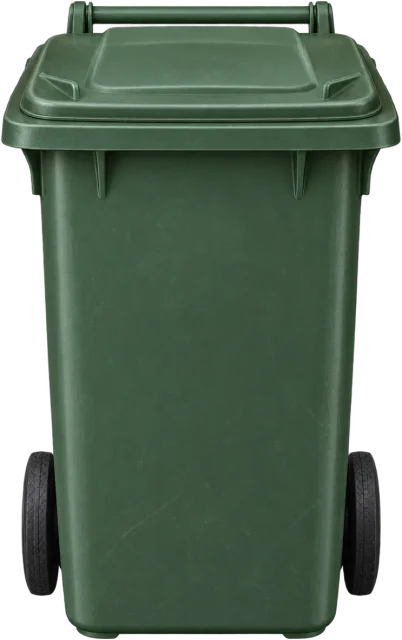 Scale illustration of 240 litre wheelie bin, calibrated to its volume measurement.