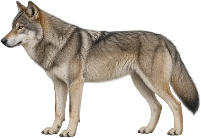 Scale illustration of Grey wolf, calibrated to its body length measurement.